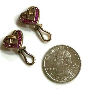 BOGO > Vntg Garnet Sterling Slvr Gold Wash Heart Petite Barrettes  / Hair Clips